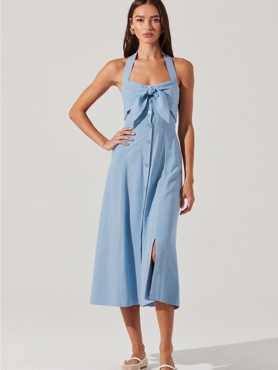 Astr Dresses & Skirts - Astr Light Blue Halter Tie-Front Midi Dress